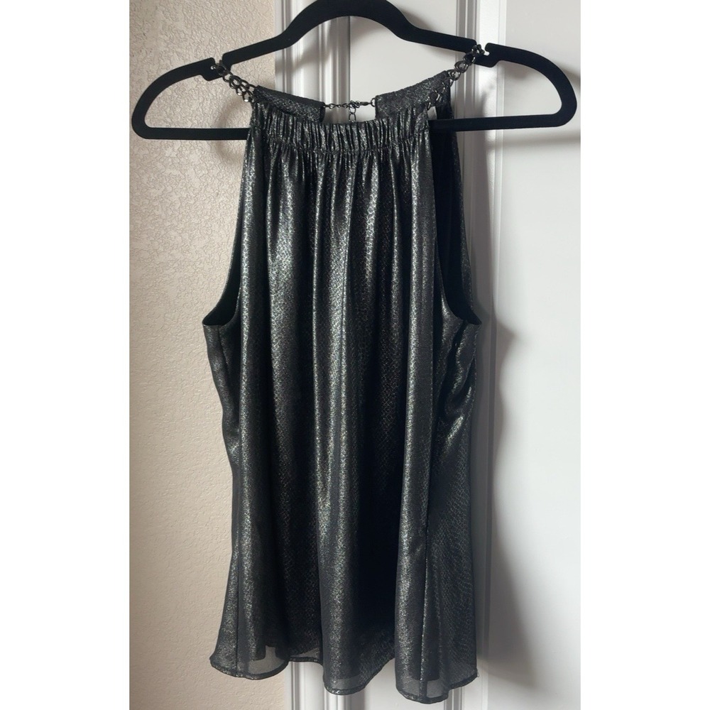 Cache Women S Metallic Silver Halter Top Chain Neck Sleeveless Party Y2K - Picture 2 of 7